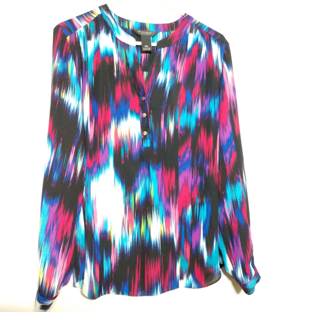 Lovely Investments Petites Blouse Colorful Long Tab Sleeve Size PXL Chest 42"